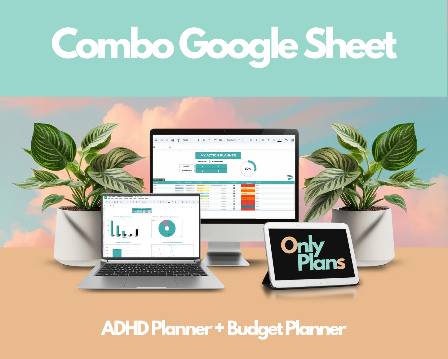 ADHD Action Planner Google Sheets + Budget Planner Google Sheets